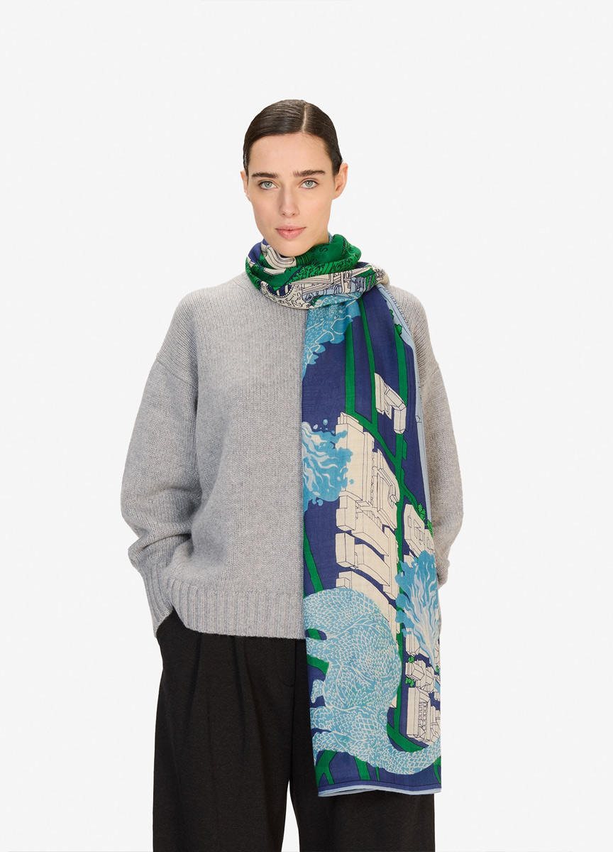 恐龍圍巾 藍綠色